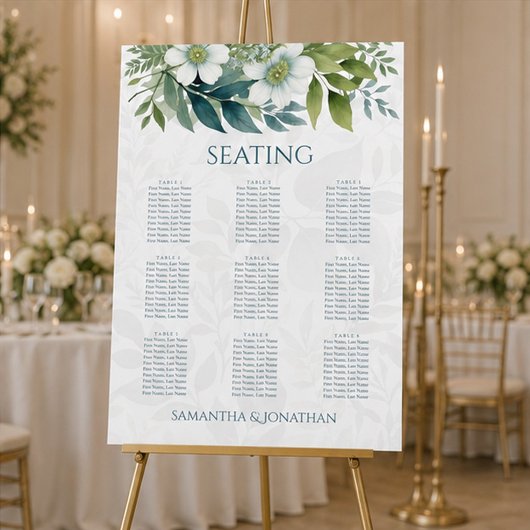 Affiche de plan de table de mariage au eucalyptus