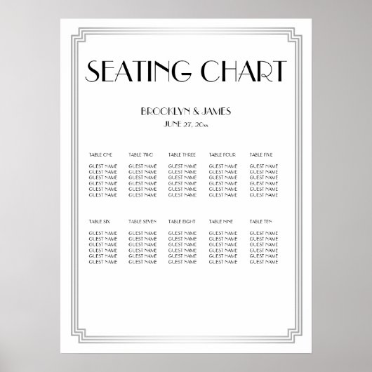 Affiche de plan de table de mariage blanc et argen (Devant)