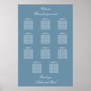 Affiche de plan de table de mariage bleu poussiére