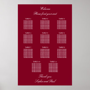 Affiche de plan de table de mariage Burgundy 11