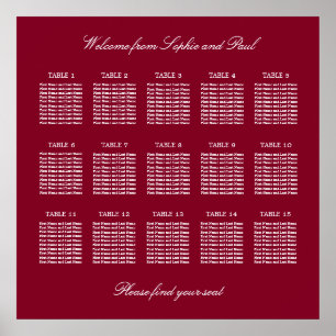 Affiche de plan de table de mariage burgundy 15