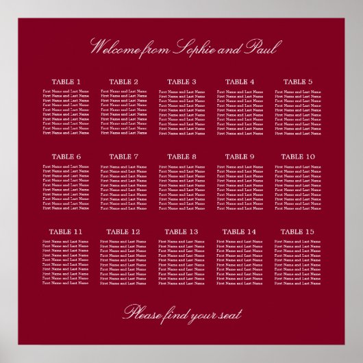 Affiche de plan de table de mariage burgundy 15 (Devant)
