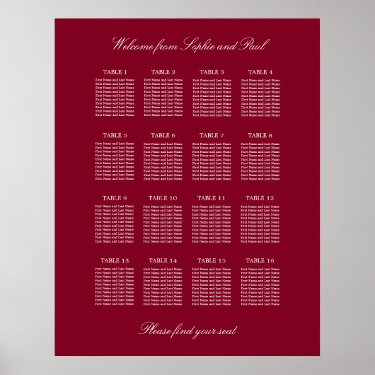 Affiche de plan de table de mariage burgundy 16 (Devant)