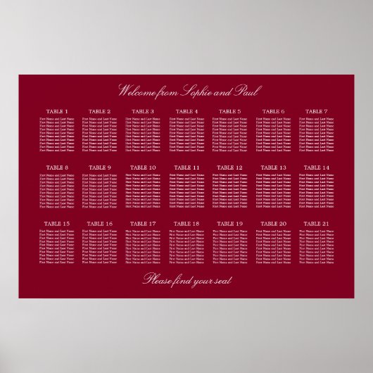 Affiche de plan de table de mariage Burgundy 21 (Devant)