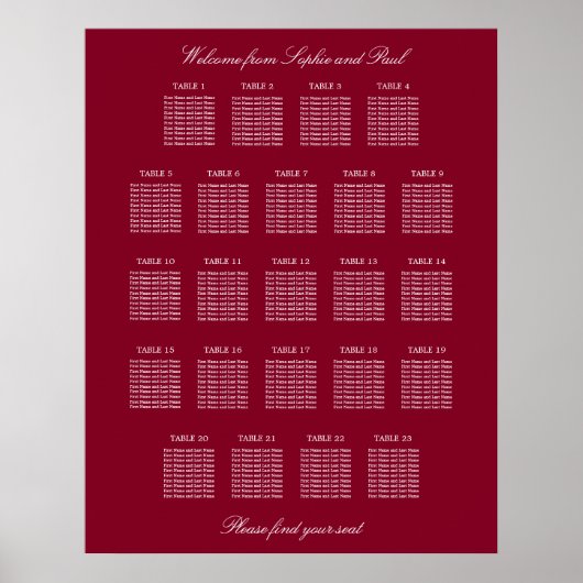 Affiche de plan de table de mariage Burgundy 23 (Devant)