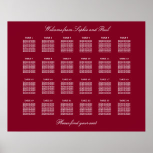 Affiche de plan de table de mariage burgundy 24