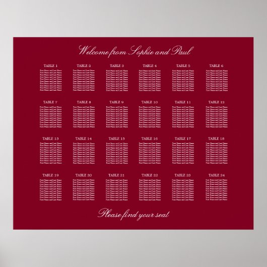 Affiche de plan de table de mariage burgundy 24 (Devant)