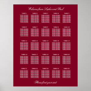 Affiche de plan de table de mariage burgundy 25