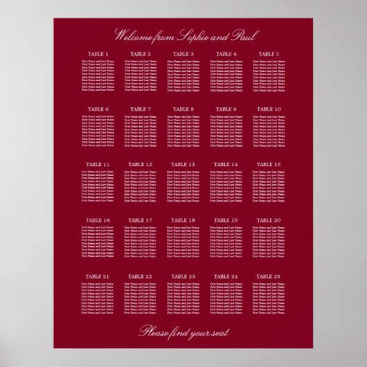 Affiche de plan de table de mariage burgundy 25 (Devant)
