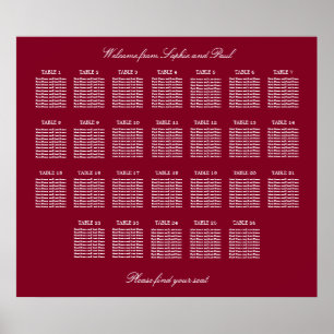 Affiche de plan de table de mariage Burgundy 26