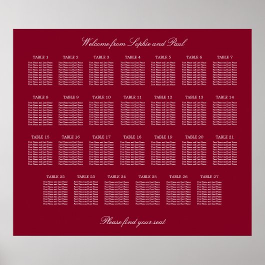 Affiche de plan de table de mariage Burgundy 27 (Devant)