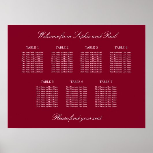 Affiche de plan de table de mariage Burgundy 7 (Devant)