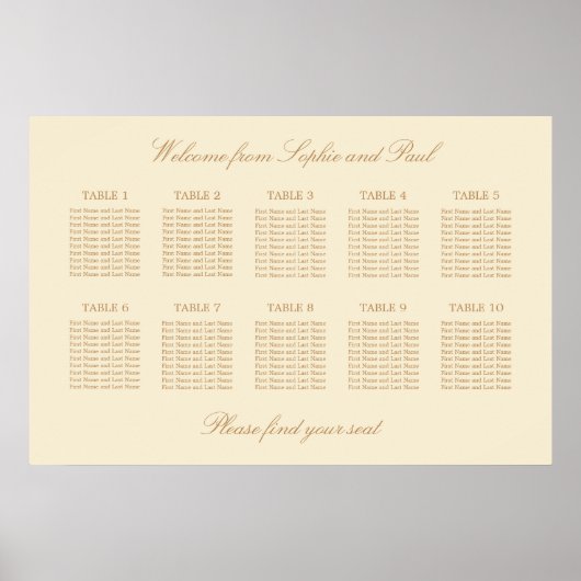 Affiche de plan de table de mariage crème beige 10 (Devant)
