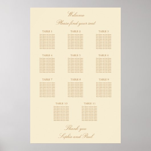 Affiche de plan de table de mariage crème beige 11 (Devant)