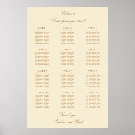 Affiche de plan de table de mariage crème beige 12 (Devant)