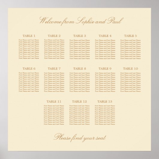 Affiche de plan de table de mariage crème beige 13 (Devant)