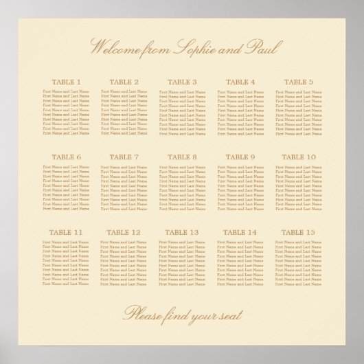 Affiche de plan de table de mariage crème beige 15 (Devant)