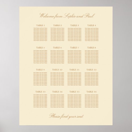 Affiche de plan de table de mariage crème beige 16 (Devant)
