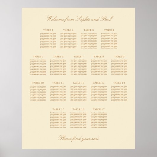 Affiche de plan de table de mariage crème beige 17 (Devant)