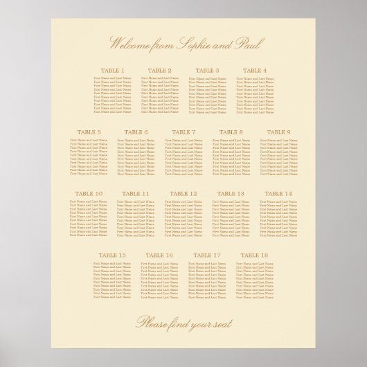 Affiche de plan de table de mariage crème beige 18 (Devant)