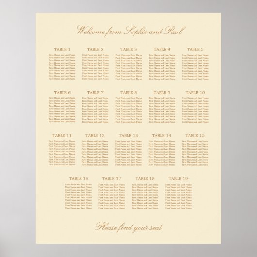 Affiche de plan de table de mariage crème beige 19 (Devant)