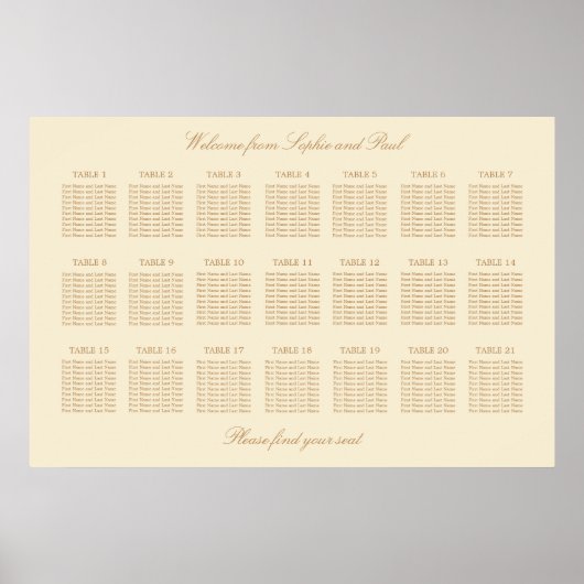 Affiche de plan de table de mariage crème beige 21 (Devant)