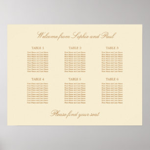 Affiche de plan de table de mariage crème beige 6