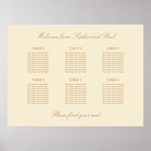 Affiche de plan de table de mariage crème beige 6 (Devant)