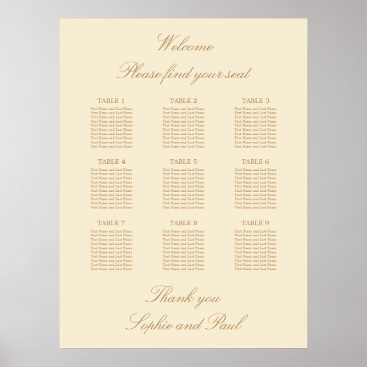 Affiche de plan de table de mariage crème beige 9 (Devant)