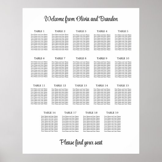 Affiche de plan de table de mariage élégant 19 (Devant)