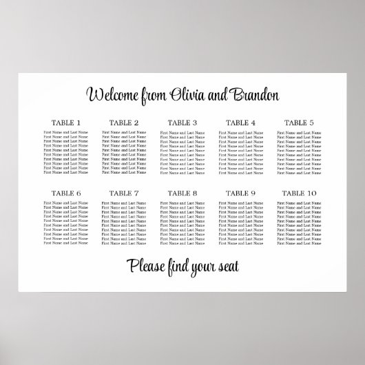 Affiche de plan de table de mariage élégant à 10 t (Devant)