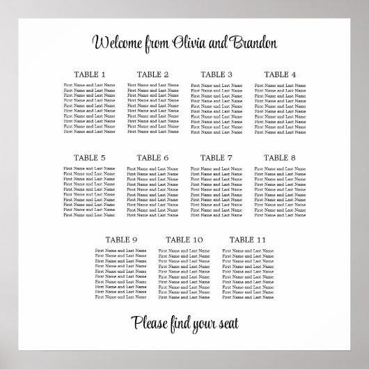 Affiche de plan de table de mariage élégant à 11 t (Devant)
