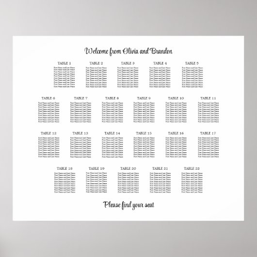 Affiche de plan de table de mariage élégant à 22 t (Devant)