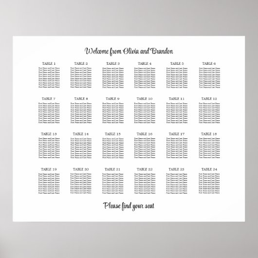 Affiche de plan de table de mariage élégant à 24 t (Devant)