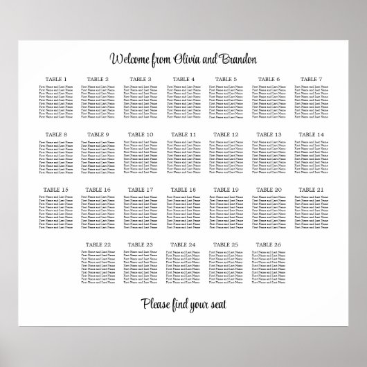 Affiche de plan de table de mariage élégant à 26 t (Devant)