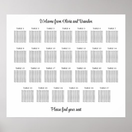 Affiche de plan de table de mariage élégant à 27 t (Devant)