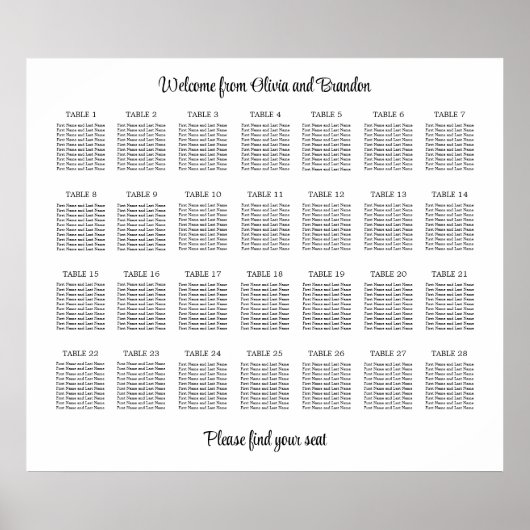 Affiche de plan de table de mariage élégant à 28 t (Devant)