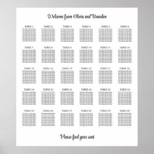 Affiche de plan de table de mariage élégant à 30 t (Devant)