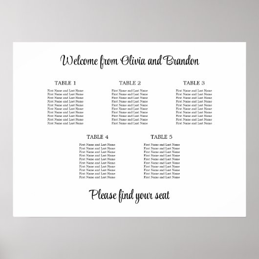 Affiche de plan de table de mariage élégant à 5 ta (Devant)