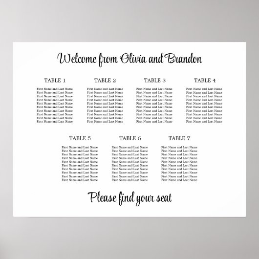 Affiche de plan de table de mariage élégant à 7 ta (Devant)