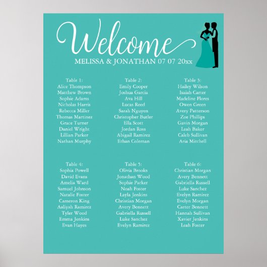 Affiche de plan de table de mariage élégant blanc (Devant)