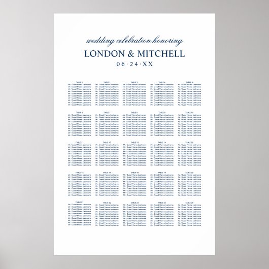 Affiche de plan de table de mariage élégante et cl (Devant)