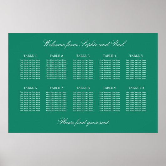 Affiche de plan de table de mariage Emerald 10 (Devant)
