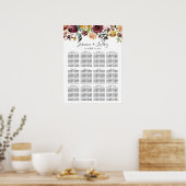Affiche de plan de table de mariage floral bordeau (Cuisine)