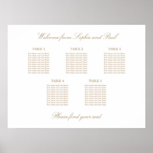 Affiche de plan de table de mariage Golden Beige 5 (Devant)