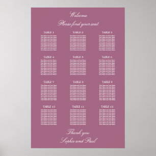 Affiche de plan de table de mariage Mauve 12