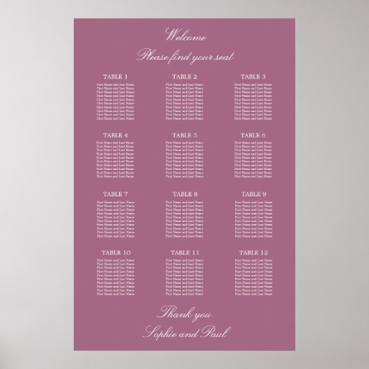Affiche de plan de table de mariage Mauve 12 (Devant)