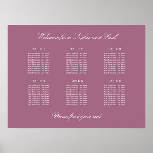 Affiche de plan de table de mariage Mauve 6 (Devant)