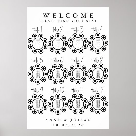 Affiche de plan de table de mariage minimal modern (Devant)