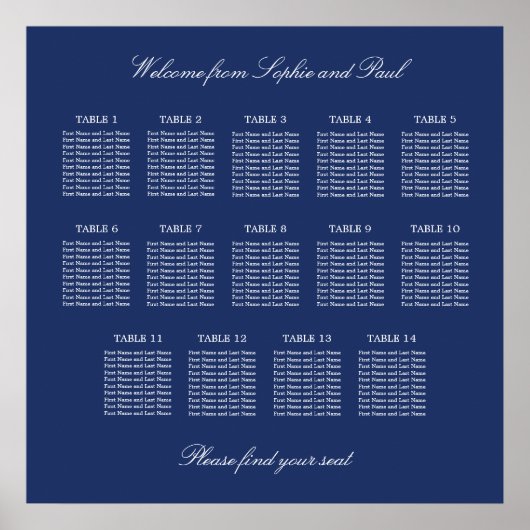Affiche de plan de table de mariage Navy Blue 14 (Devant)